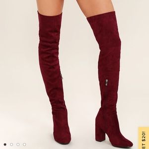 Constance Wine Suede Over the Knee Boots
